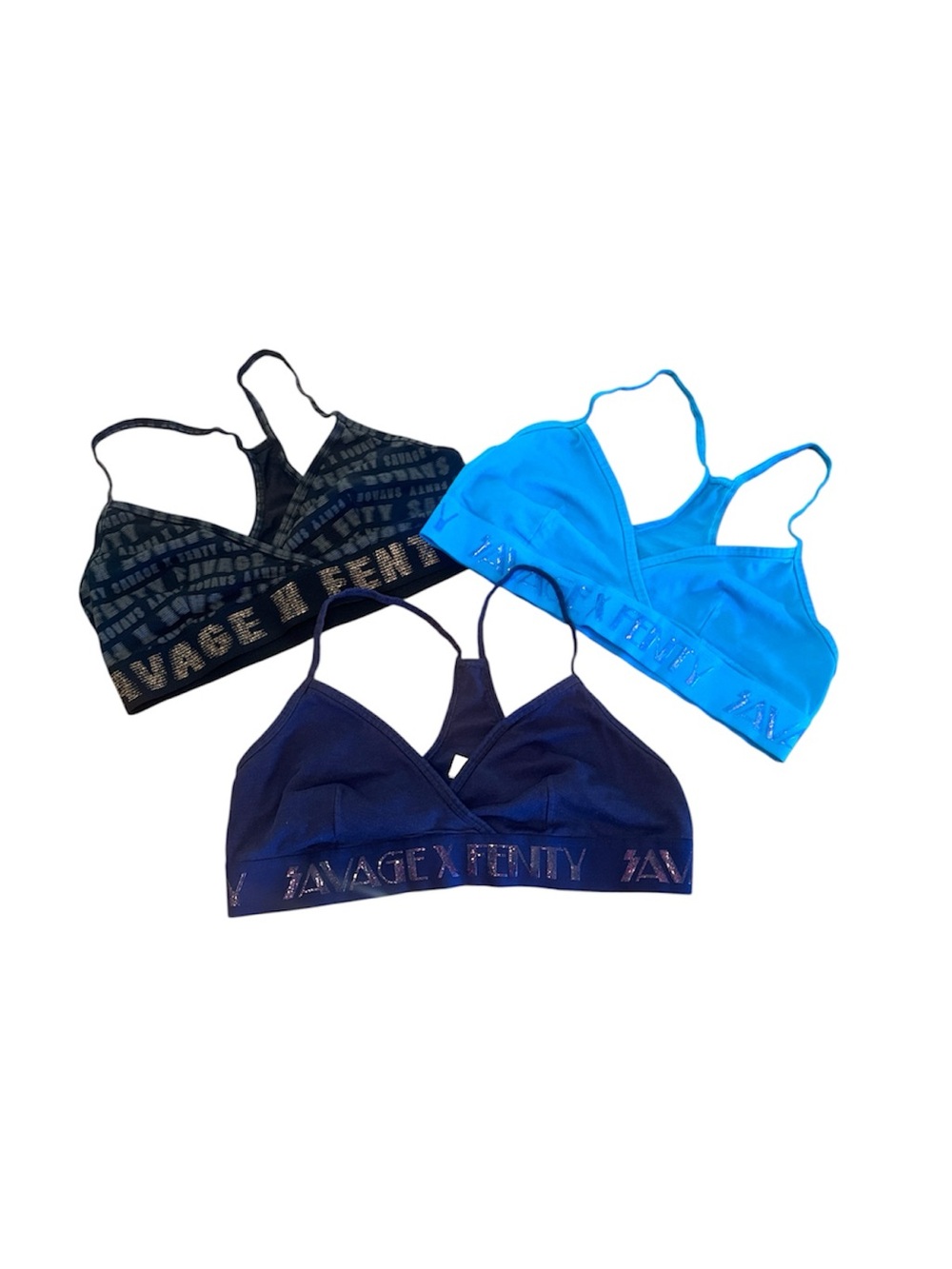 Savage X Fenty Bralette Trio in Black, Bright Blue & Navy size XL